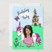 プリンセスとユニコーンの女の子の誕生日パーティー 招待状 (正面)