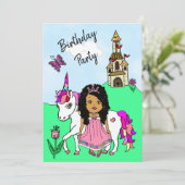 プリンセスとユニコーンの女の子の誕生日パーティー 招待状 (スタンド正面)
