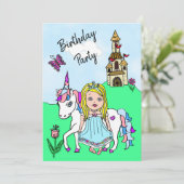 プリンセスとユニコーンの女の子の誕生日パーティー 招待状 (スタンド正面)