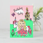 プリンセスとユニコーンの女の子の誕生日パーティー 招待状 (スタンド正面)