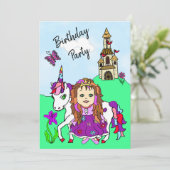 プリンセスとユニコーンの女の子の誕生日パーティー 招待状 (スタンド正面)