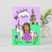 プリンセスとユニコーンの女の子の誕生日パーティー 招待状 (スタンド正面)