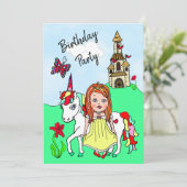 プリンセスとユニコーンの女の子の誕生日パーティー 招待状 (スタンド正面)