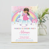 プリンセスとユニコーンの誕生日 ブラウンタン肌 招待状 (スタンド正面)