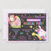 プリンセスとユニコーンジョイント誕生日招待状 招待状 (正面)