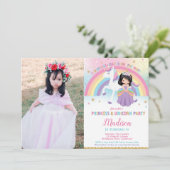 プリンセスとユニコーン誕生日パーティレインボーフォト 招待状 (スタンド正面)