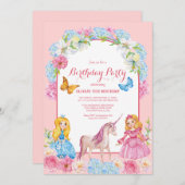 プリンセスとユニコーン誕生日招待状 招待状 (正面/裏面)