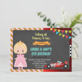 プリンセスとレーシングカーの共同パーティー招待状 招待状 (スタンド正面)