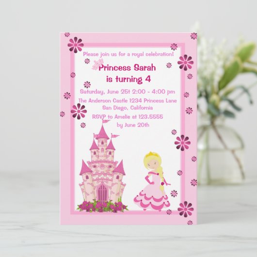 プリンセスと城の誕生日パーティーの招待 招待状 (スタンド正面)
