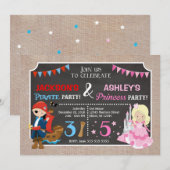 プリンセスと海賊の共同誕生日招待状 招待状 (正面/裏面)