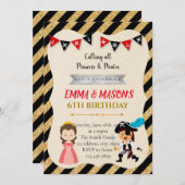 プリンセスと海賊の誕生日パーティー招待状 招待状 (正面/裏面)