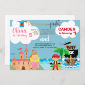 プリンセスと海賊兄弟姉妹誕生日の招待。 招待状 (正面/裏面)