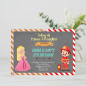 プリンセスと消防士の共同パーティー招待状 招待状 (スタンド正面)