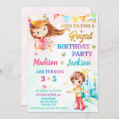 プリンセスと王子の誕生日の招待パー王室のツ 招待状 (正面/裏面)