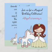 プリンセスと赤毛と可愛いユニコーン誕生日 招待状 (正面/裏面)