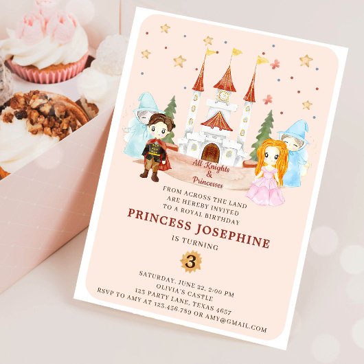 プリンセスと騎士の女の子の誕生日 招待状