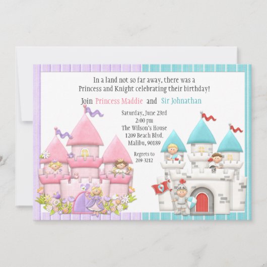 プリンセスと騎士の誕生日パーティーの招待 招待状 (正面)