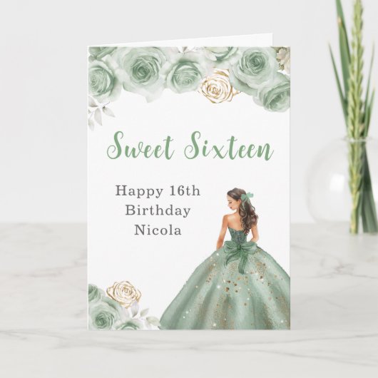 プリンセスのグリーンドレススウィート16誕生日カード カード (正面)