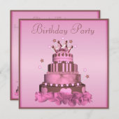プリンセスのケーキの誕生会 招待状 (正面/裏面)