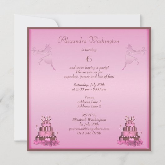 プリンセスのケーキの誕生会 招待状 (裏面)