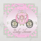 プリンセスのコーチおよびローズピンクのベビーシャワー 招待状 (正面/裏面)