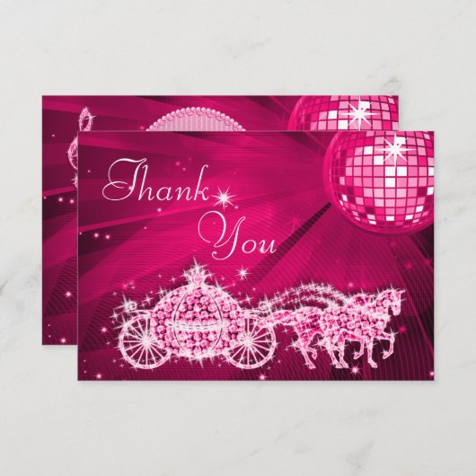 プリンセスのコーチ及び馬及びディスコの球は感謝していしています サンキューカード (正面/裏面)