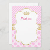 プリンセスのサンキューカードのノートのピンクの金ゴールドのグリッター サンキューカード (正面/裏面)