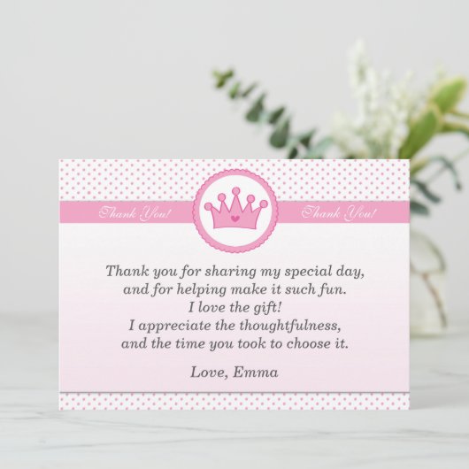 プリンセスのサンキューカードのピンクの水玉模様の女の子 サンキューカード (スタンド正面)