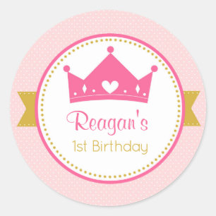 プリンセスのステッカー-誕生日の好意(ピンクの金ゴールド) ラウンドシール