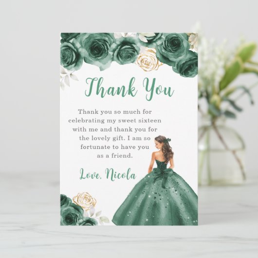 プリンセスのダークグリーンドレス甘い16ありがとう サンキューカード (スタンド正面)