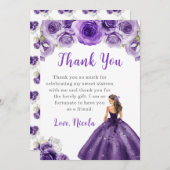 プリンセスのダークパープルドレス甘い16ありがとう サンキューカード (正面/裏面)