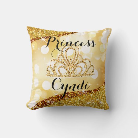 プリンセスのティアラのグリッターのきらきら光るな《写真》ぼけ味|の金ゴールド クッション (正面)