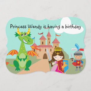 プリンセスのドラゴンおよび騎士誕生日の招待 招待状