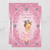 プリンセスのバレリーナのダイヤモンドのハートのベビーシャワー 招待状 (正面/裏面)