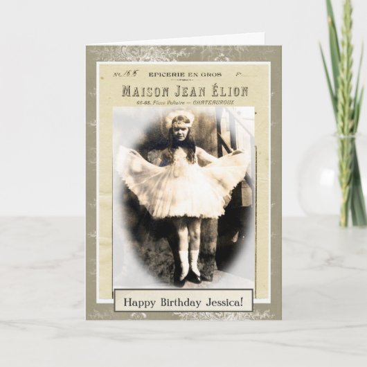 プリンセスのバースデー・カードとして服を着るヴィンテージの女の子 カード (正面)