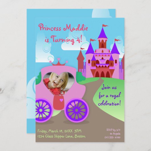 プリンセスのパーティーの写真の招待状 招待状 (正面/裏面)