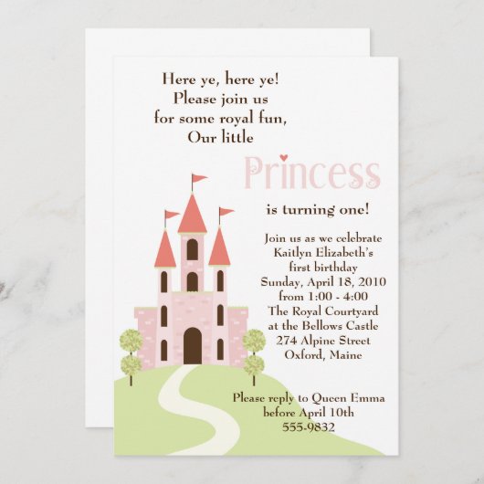 プリンセスのパーティーの誕生日の招待状 招待状 (正面/裏面)