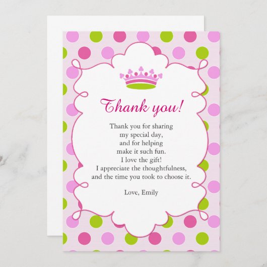 プリンセスのピンクの真新しい緑のサンキューカードのノート サンキューカード (正面/裏面)
