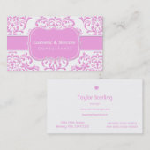 プリンセスのピンクの花のダマスク織 名刺 (正面/裏面)