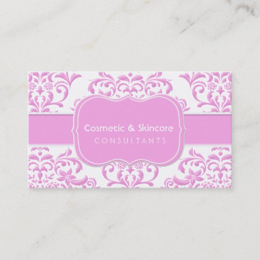 プリンセスのピンクの花のダマスク織 名刺 (正面)