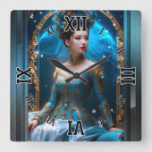 プリンセスのブルーバラAIアートby Xzendor7 スクエア壁時計 (正面)