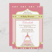 プリンセスのベビーシャワーの招待状のピンクキャリッジ 招待状 (正面/裏面)