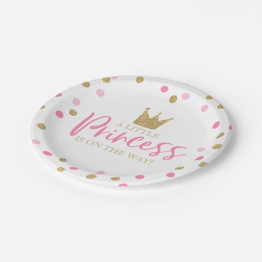 プリンセスのベビーシャワーの紙皿7"ピンクの金ゴールド ペーパープレート (アングル)