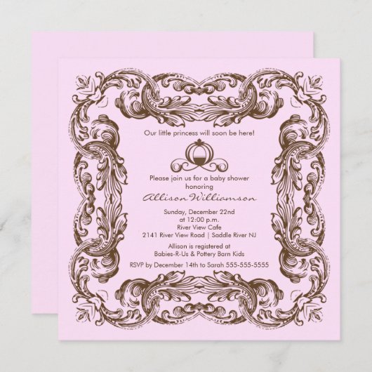 プリンセスのヴィンテージフレームのベビーシャワーの招待状 招待状 (正面/裏面)