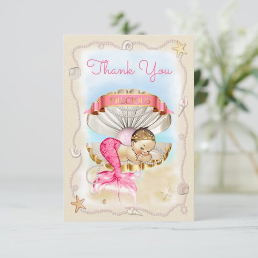 プリンセスの人魚のハマグリの貝は感謝していしています サンキューカード (スタンド正面)