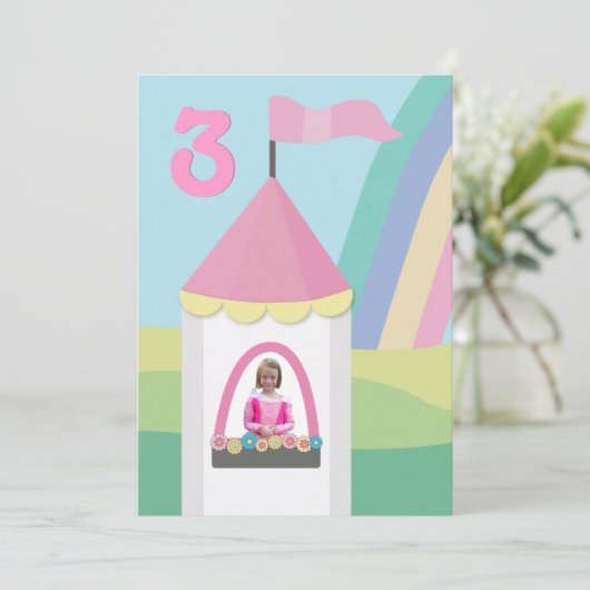 プリンセスの城の女の子の誕生会のカスタムな招待 招待状 (スタンド正面)