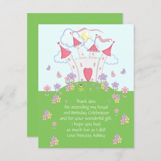 プリンセスの城は平らなカード感謝していしています サンキューカード (正面/裏面)