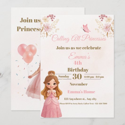 プリンセスの夢が叶う誕生日カード 少女用 シーズンカード (正面/裏面)