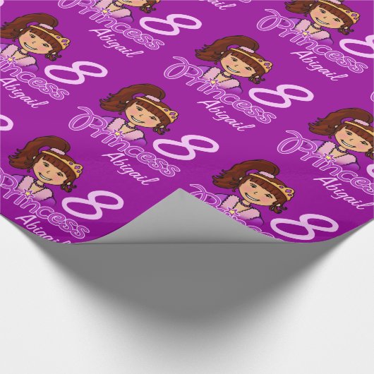 プリンセスの女の子の黒い髪の名前の年齢の誕生日の覆い ラッピングペーパー (角)