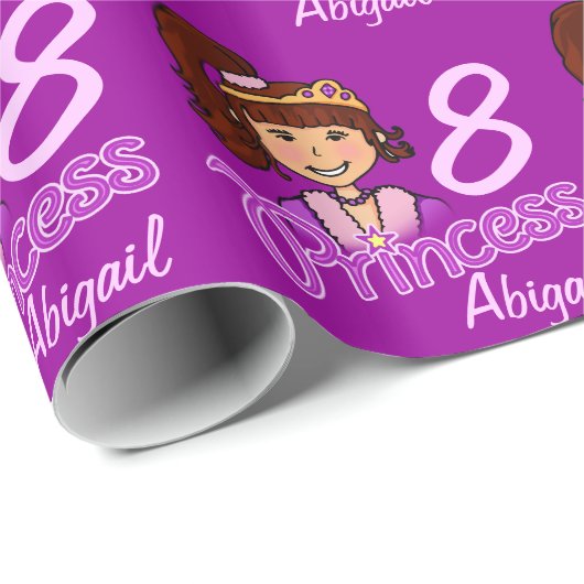 プリンセスの女の子の黒い髪の名前の年齢の誕生日の覆い ラッピングペーパー (ロールコーナー)